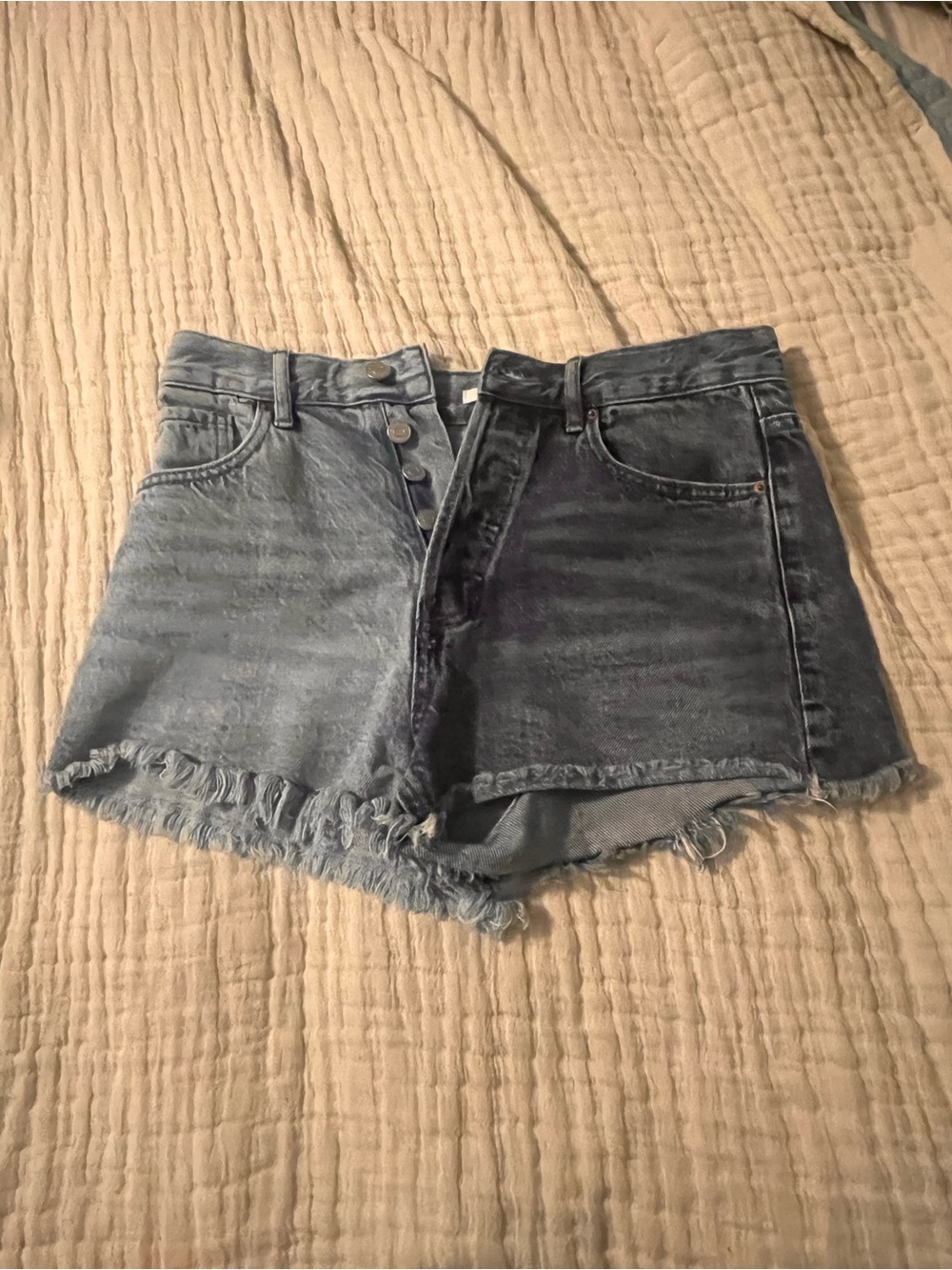PacSun Two-Tone High-Waist Denim Shorts - Light & Dark Blue 26